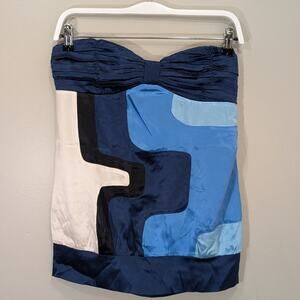 Vintage Y2K Bebe Silk Tube Top Strapless Colorblock Patchwork Geometric Retro M